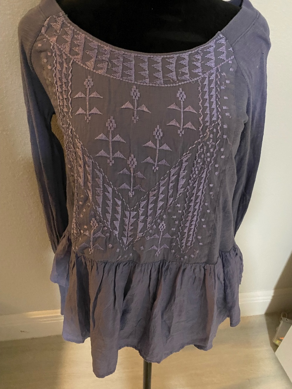 Free People new wot Women's Embroidered Peplum Long-Sleeve Top - Lavender s/p